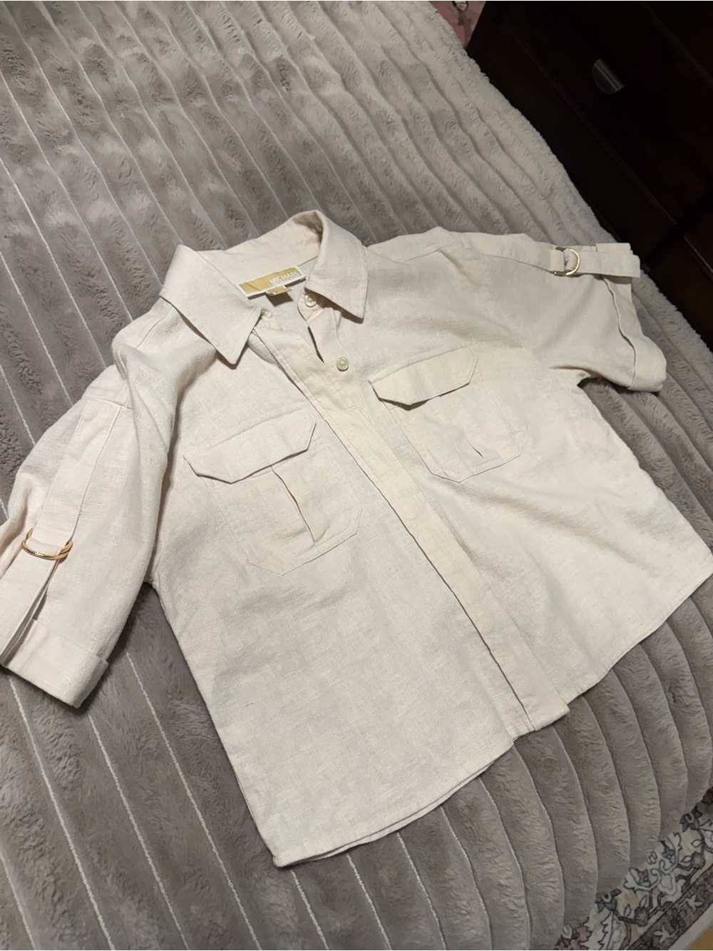Michael Kors Beige Cropped Utility Shirt - Picture 2 of 7